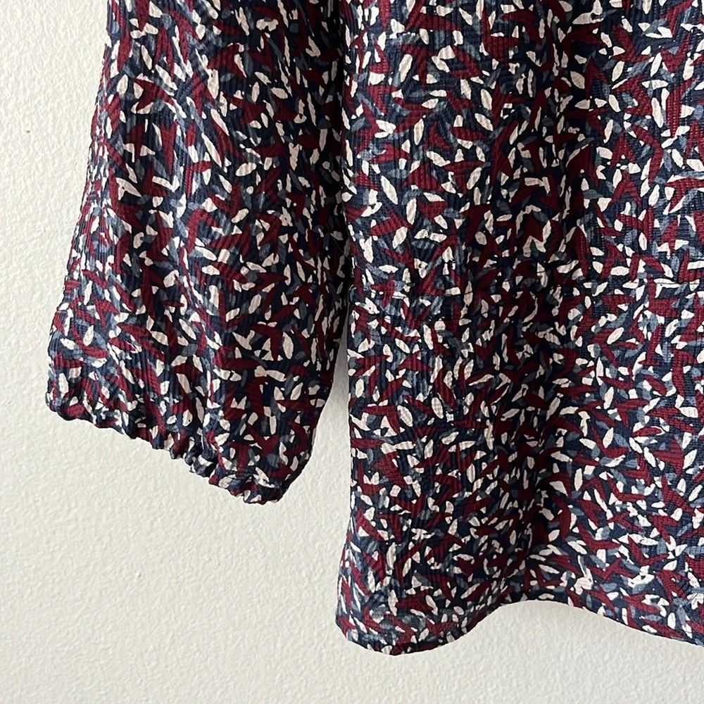 Tory Burch Silk Confetti Print Tunic Blouse Maroon Blue size 4‎